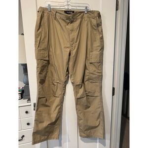 LAPG Khaki Cargo Pants Mens 40x32 Relaxed Fit Rip Stop Cotton Polyester Blend